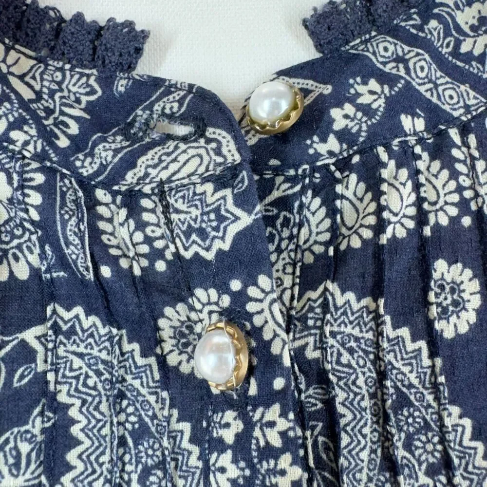 Democracy Top Patchwork Paisley Print Women Sze 1X Blue 3/4 Sleeve Blouse Boho - Picture 6 of 10